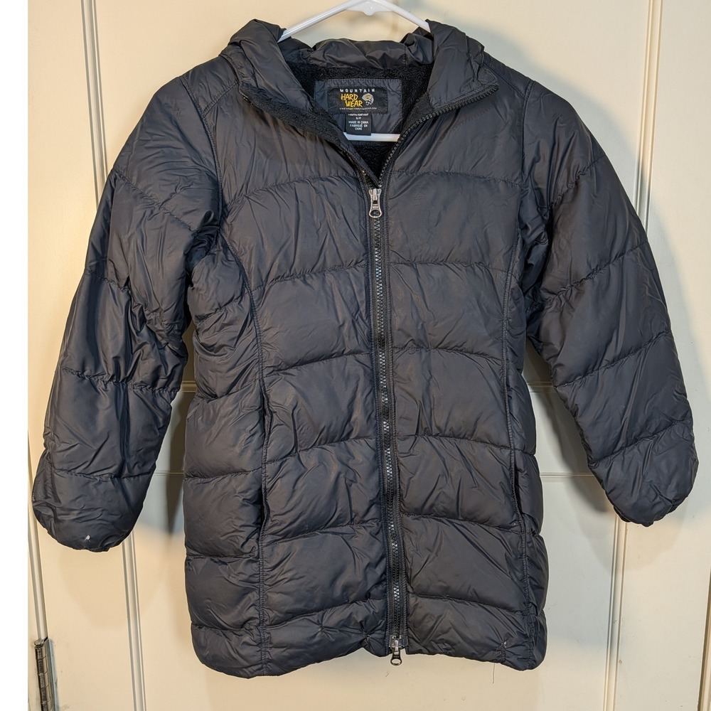 Mountain Hardwear Youth Small Puffer Jacket Hooded Quilted Parka Gray Black
